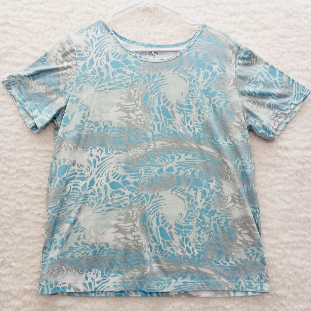T-Shirt Women Blue Nautical Coastal Grandma Cruise Ocean Sailorcore Beach Size L